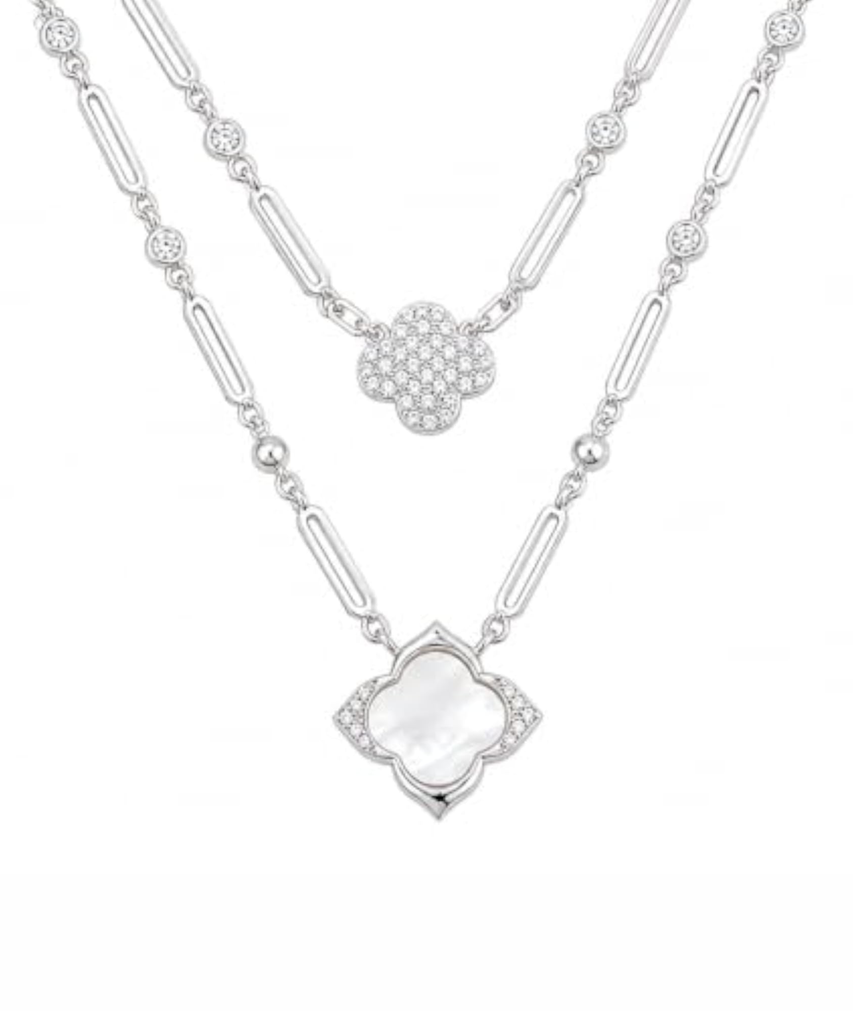 Women's Sterling Silver 925 Double Layer Clover Pendant Necklace