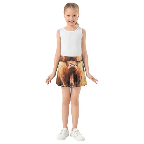 Joisal Girls Skorts Athletic Shorts Kids Tennis Skirts Print Flowy Skort Stylized Highland Cow Long Horns 3t3