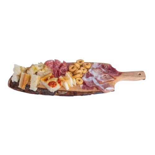 Schneidebrett mit Rinde mit Griff, Aperitiftablett aus echtem Holz, Maße 50 x 20 x 3 cm (2 Stück)