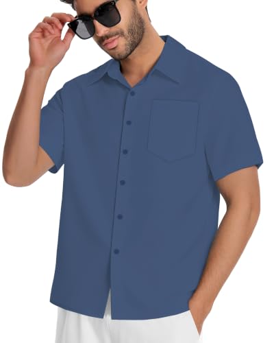 Image of Men Hawaiian Shirt Short Sleeve Summer Beach Button Down Shirts with Pocket