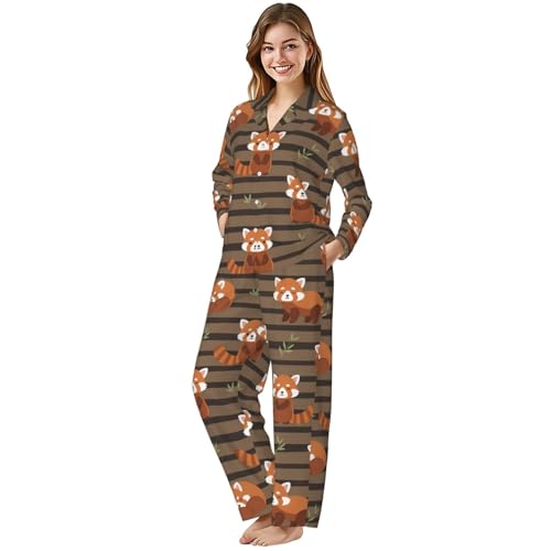 Image of Women'S Long Sleeve Pajama Set Soft Loungewear Button-Down Top & Elastic Waist Pants S- 2XL