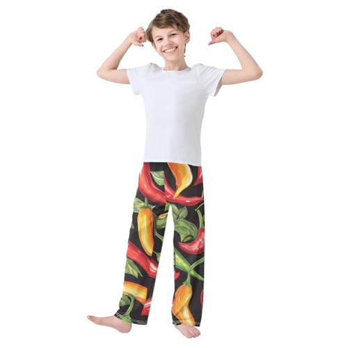 ZZXXB Chili with Leaves Boys Long Pants Soft Trousers Elastic Waist Kids Lounge Bottoms with Pockets S-XL2