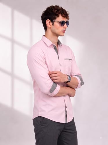 Image of Diverse Men's Cotton Shirt for Men | Regular Fit Full Sleeve Solid Casual Shirt with Spread Collar, Stylish Pocket Design, Standard Length | Formal Office Wear