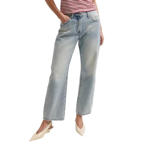 Image of PISTOLA - Lexi Mid Rise, Signature Bowed Straight Jeans - Light Denim Jeans