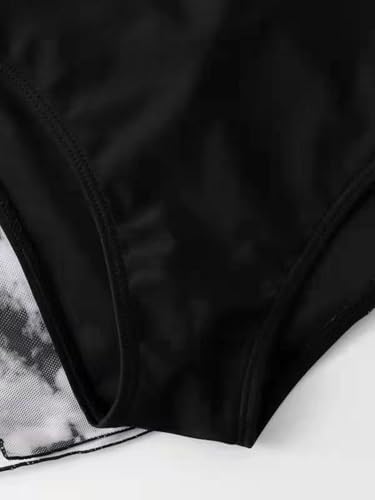 Image of Girl's 3 Piece Bikini Set Tie Dye Print Bathing Suit High Waist Swimwear with Kimono Cover Ups Black 160