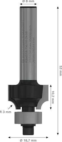 Bosch Accessories 2 608 628 344 Abrundfräser 8 mm, R1 3 mm, L 10,2 mm, G 53 mm