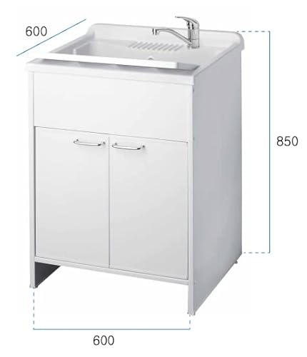 Negrari Waschbecken aus Harz, feuchtigkeitsbeständig, säurebeständige Wanne, Abfluss-Set im Lieferumfang enthalten, für Innen- und Außenbereich, L60 x T60 x H85 cm, Weiß