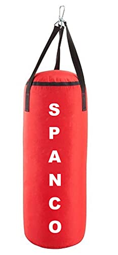 Spanco Red Color, Unfilled (Empty), 3.0 Feet Long, SRF.Economic Material Punching Bag/Boxing Bag/Kickboxing Bag/Muay Thai Bag/Takewondo Bag/Judo Bag/Marshal Arts Bag/Karate Bag with Hanging Straps