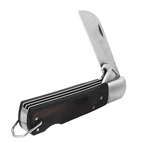 Gartenmesser mit 2 Klingen,Linsen-outdoor Klappmesser aus Rostfreier Stahl, Taschenmesser mit Holzgriff, Gesamtlänge: 23 cm, Gärtnermesser für Gartenarbeiten, Schwarz Cover