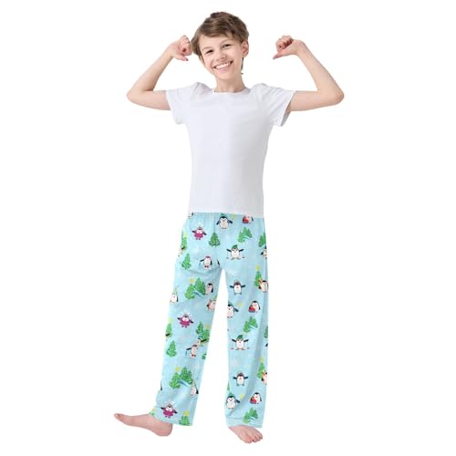 ZZXXB Winter Penguin Snow Print Boys Long Pants Soft Trousers Elastic Waist Kids Lounge Bottoms with Pockets S-XL2