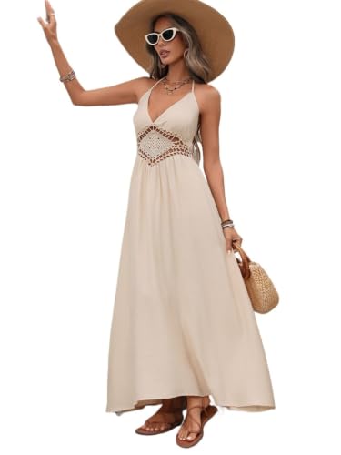 Robe maxi col licou dos nu trapèze unie pour femme