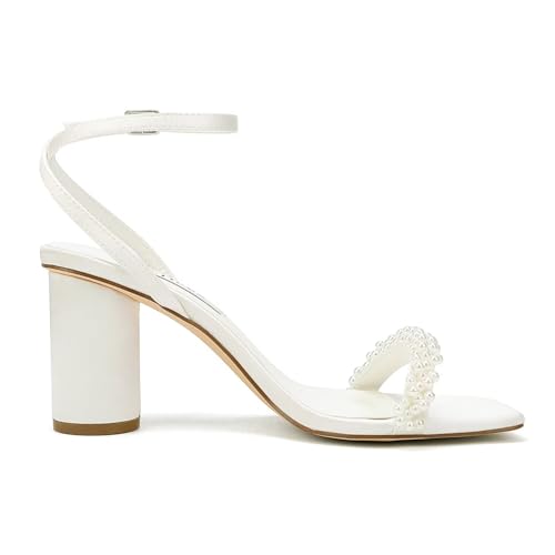 Block Heel Wedding Sandals Pearl Heels Wedding Shoes for Bride Open Square Toe Bridal Shoes4