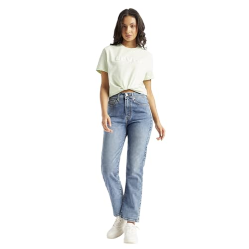 Image of Women's High Rise Wedgie Straight Fit Blue Jeans