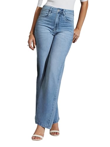 Image of Miss Chase Women's Wide-Leg High-Rise Regular-Length Stretchable Shaping Denim Jeans