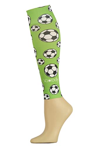 Hocsocx Leg Sleeves Sports UNDER Socks (Lime Green Soccer Balls)