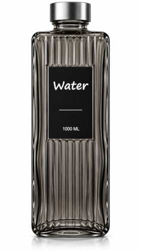 زجاجة مياه زجاجية فاخرة 1 لتر Premium Glass Water Bottle | متوفرة بتصميمات متعددة وأنيقة | غطاء محكم مانع للتسرب، شكل 4