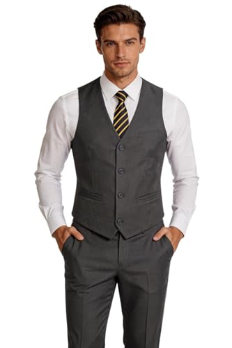 Men's Grey Suits 2 Piece Vest Set Slim Fit Dress Suit Waistcoat Pant,S