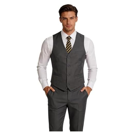 Furuyal Terno masculino 2 peças conjunto colete slim fit terno casual calça colete, Cinza escuro, XXG