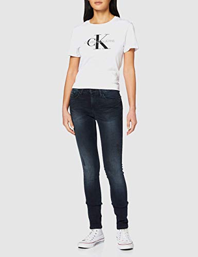 Calvin Klein Jeans Womens Core Monogram Logo Regular Fit Tee T-Shirt, Color White (Bright White 112), Size XS