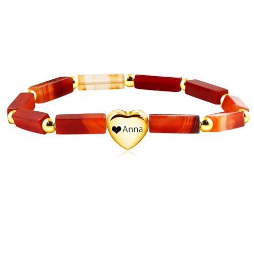 Image of Cuboid Love Elastic Bracelet, Crystal Energy Stone Anxiety Relief Yoga Jewelry for Women Male (Heart-shaped Charm Can Be Customized Name)