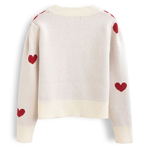 CHICWISH Women's Red/Ivory Soft Heart Cropped Knit Cardigan4