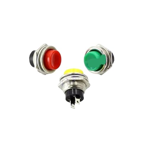 Interruptor momentáneo redondo de 16mm y 6A 125V CA, pack de 3 unidades en color verde 2