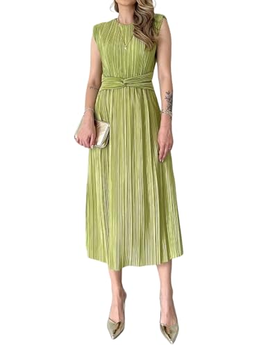 Pleated Maxi Dress with Shoulder Pads