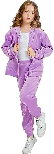 Woolicity Girls Sweatsuits Set Velour Tracksuit 2 Piece Outfits Zip Up Hoodies and Pants Sportswear Jogging Set 3 315OvMAuSHL. AC