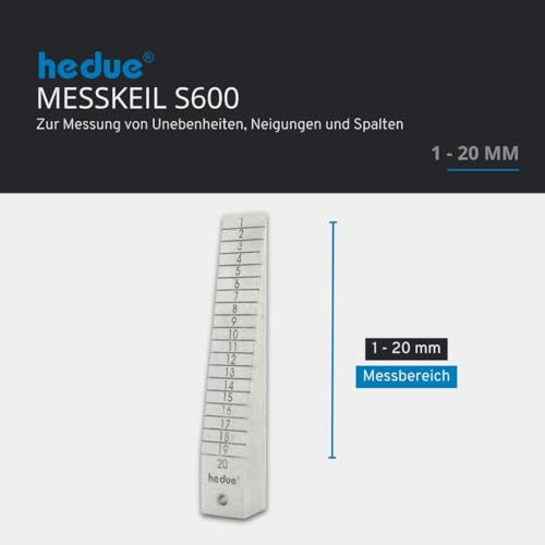 hedue® Messkeil S600 - Messung von Unebenheiten, Neigungen und Spalten, aus Aluminium, mit Messbereich 1-20 mm, Ablesung 1 mm