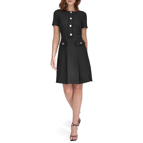 Image of Tommy Hilfiger Women's Soft Hand Boucle Short Sleeve Button Front A-line Dress