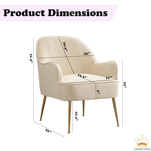 Image of Luxor Velvet Chair | Premium Spacious Set of 2 Accent Chairs with Pillow | Modern Armchair in Soft Velvet Fabric with Glossy Golden Legs| 2pc, Beige