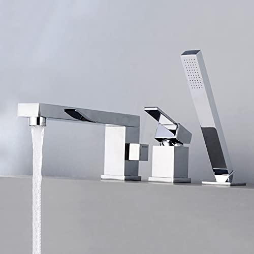IUokLU Grifo Mezclador de Ducha de baño Moderno de 3 Orificios con Ducha de Mano Extensible Grifo Mezclador de baño Cromado Grifo de bañera de Agua fría y Caliente C,