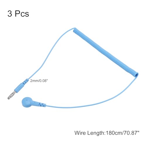 Image of MECCANIXITY ESD Grounding Cable Cord 180cm /71 Inch Long,Anti-Static Ground Wire Cable Banana Tip+Buckle for Eliminate Conductor Electrostatic,Pack of 3(Blue)