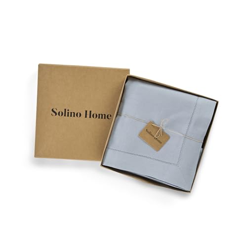 Solino Home Dusty Blue Linen Tablecloth 60 x 108 Inch - 100% Pure Linen Hemstitch Table Cloth for Rectangle Tables - Classic Hemstitch, Machine Washable Tablecloth for Spring, Summer by Solino Home - Image 4