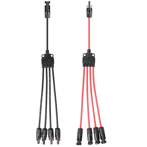 TCEUMIK Solar Panel Y Branch Connectors 1 Pair of 1 to 4 Parallel Connectors 1000V 30A Cable Wire Plug Tool Kit for Connecting Solar Panel(M/FFFF, F/MMMM) Red Black