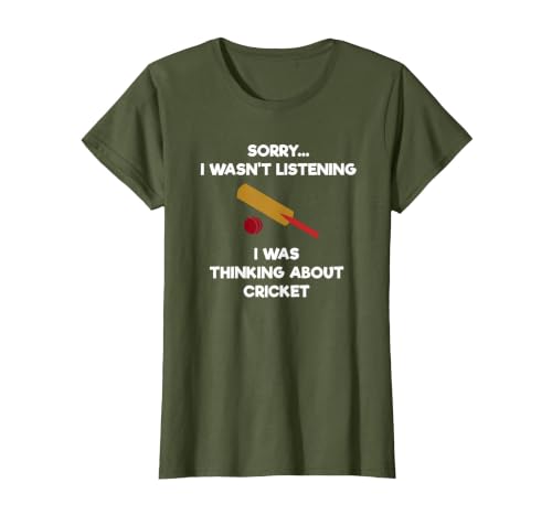 Cricket Game T-Shirt - Funny Listening - Bat T-Shirt, Women, Olive Green, X-Small