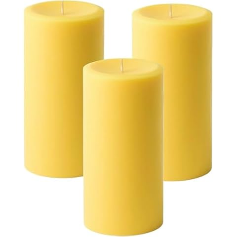 Mister Candle Citronella Candles, Ideal for Outdoor & Indoor Use, 3" x 6" Yellow Pillar Candles Set of 3, Hand Poured, Premium Wax & Dripless, 80 Hour Burn Time Cover