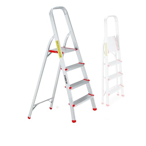 Escabeau à 4 marches BM TOOLS BMT-ESC4-ALU - Haut. de Travail : 79 cm - Prend Peu de Place et se Range Facilement - en Aluminium