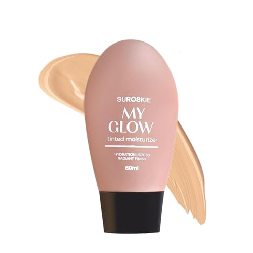 Image of Suroskie My Glow All-In-One Tinted Sunscreen SPF 30 Moisturizer 60 ml (Medium) | Natural Glowy Finish | Green Tea & Niacinamide | Intense Hydration & UVA /UVB Protection | Sweat resistant | Cream For Men & Women