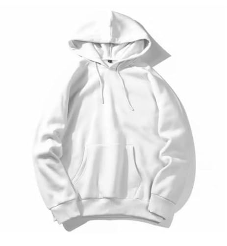 Basic Heavy Cotton Hoodie Sweatshirt Long Sleeve (Regular Regular S Alpha UAE/KSA White)