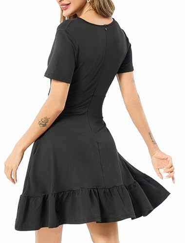 Image of Women's Fashion Summer Causal Short Sleeve Dress V Neck Beach Party Dresses with Pockets