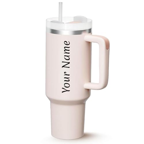 Image of SKDBPM Personalized Stainless Steel Tumbler with Handle, 1200ml Capacity, Black Insulated Travel Mug with Straw, Custom Name Design (White)
