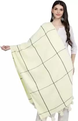 JMP Womens Fine Wool Shawl, Aztec Weave, checked Design (Pack of 1) (Special for Winter) (Cream)-image-12