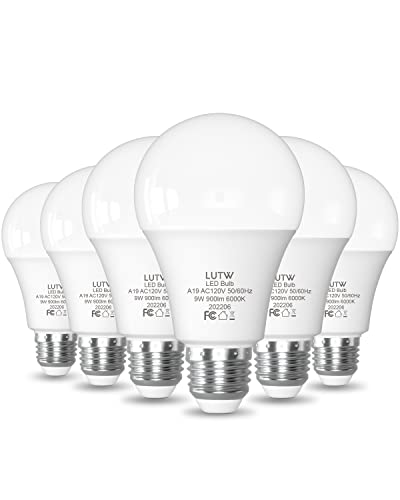 Image of A19 E26 LED Bulbs, 60W Eqv, 9W, 6000K, Non-Dimmable, 6 Pack | 900 Lumen, Cool White Light, Ideal for Bedroom, Living Room Lighting