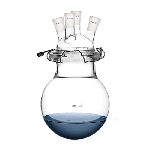 Réacteur en verre 24/40 à quatre cols avec cuves à fond rond et collier en acier pour laboratoire