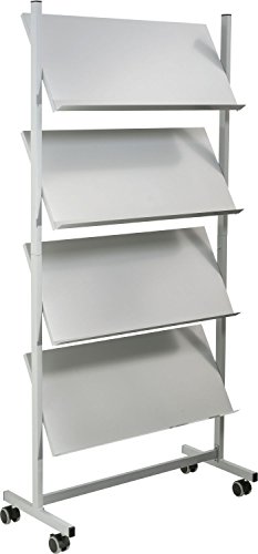 helit H6813499 Brochure Rack Wide 3 Shelves 4 x DIN A4 Silver Grey