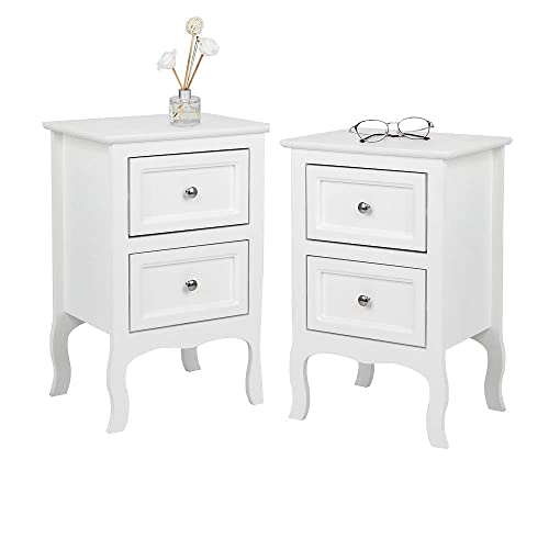 Bonnlo White Nightstand Set of 2, Nightstands with 2 Drawers, Bed Side Table/Night Stand, Small...