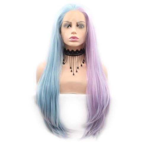 Perruque lacet bleu et violet long lissage pour soirées cosplay et festivals colorés