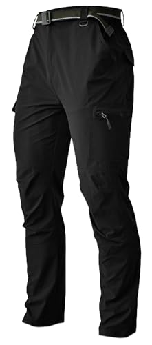 BALWUKO Pantalones Cargo de Senderismo para Hombre, Ligeros, Resistentes al Agua, de Secado rápido, para Pesca, Viajes, Escalada, Trabajo, Negro -, Large