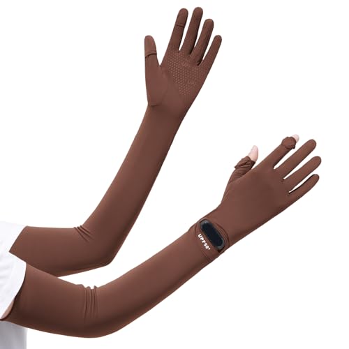 apaepr Ultra Thin Full Finger UV Protection Gloves Driving Gloves Women Breathable Touchscreen UPF Glove Sun Protection Glove (Brown One Size)